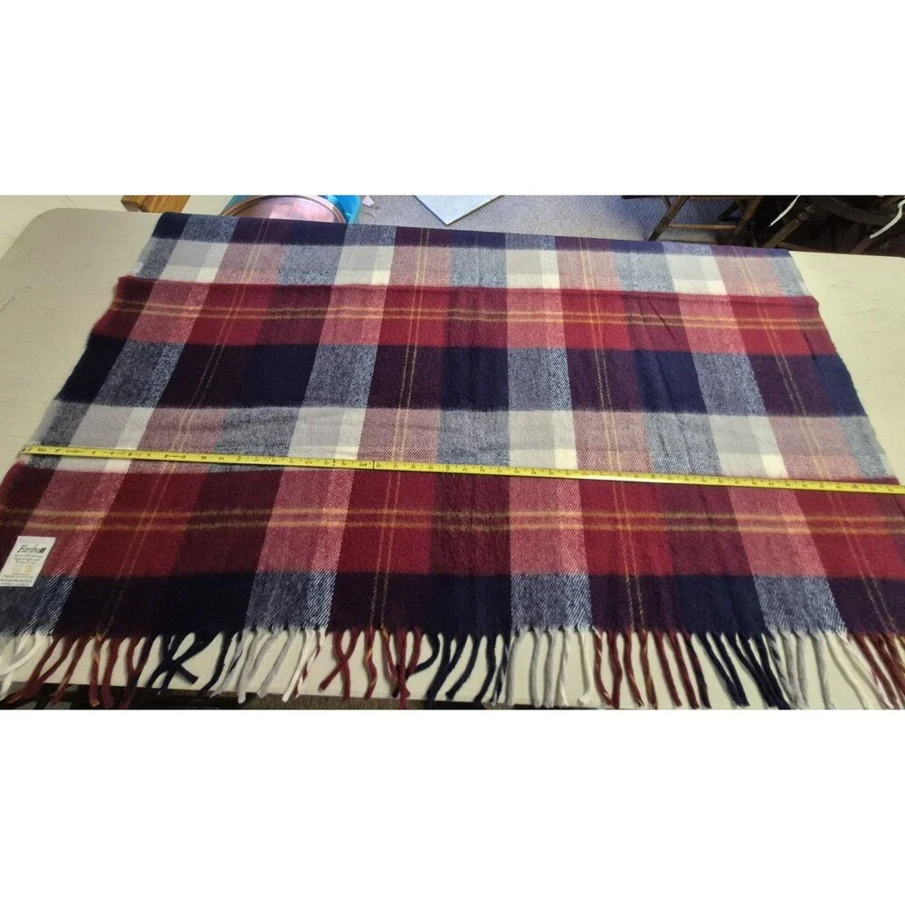Faribo Acrylic Plaid Red Blue White Stadium Throw Lap Blanket 44 X 56